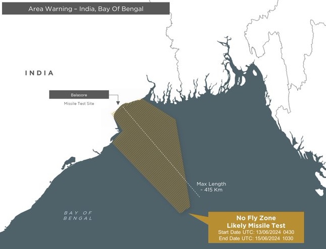 India Issue 415 Km Long No-Fly Zone Over Bay of Bengal, Hinting at Potential New Missile Test