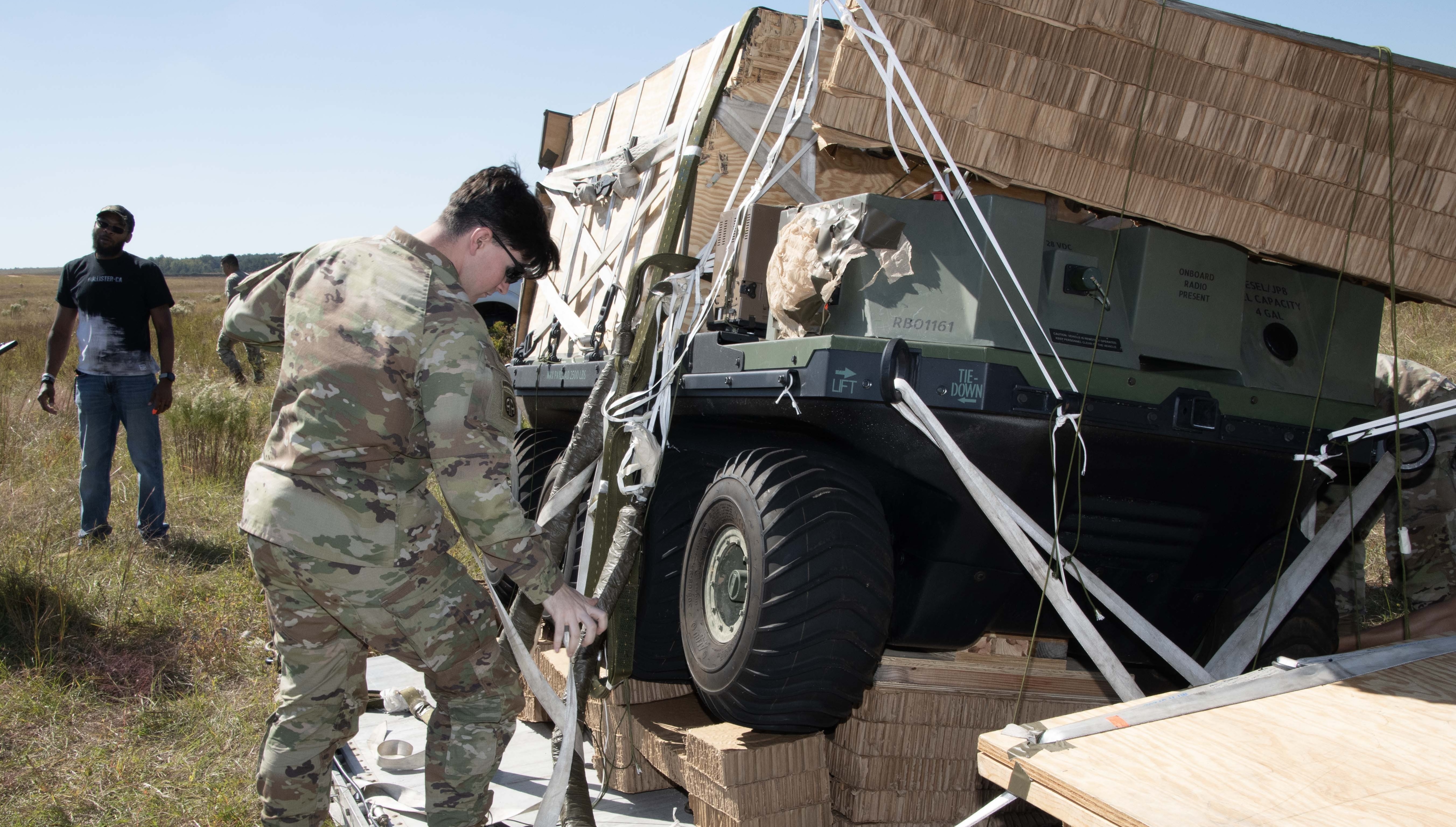 US Army Tests New Ground Transport Drone for Airdrop at Fort Liberty