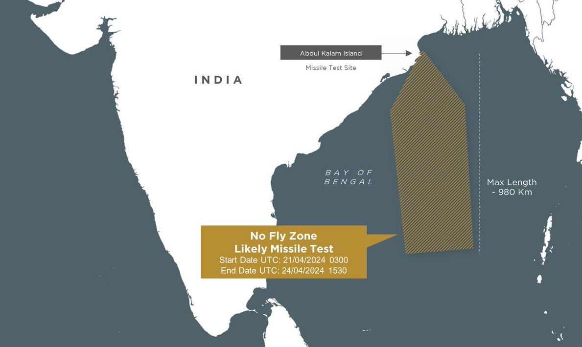 India Issues NOTAM for Potential Missile Test Over Bay of Bengal