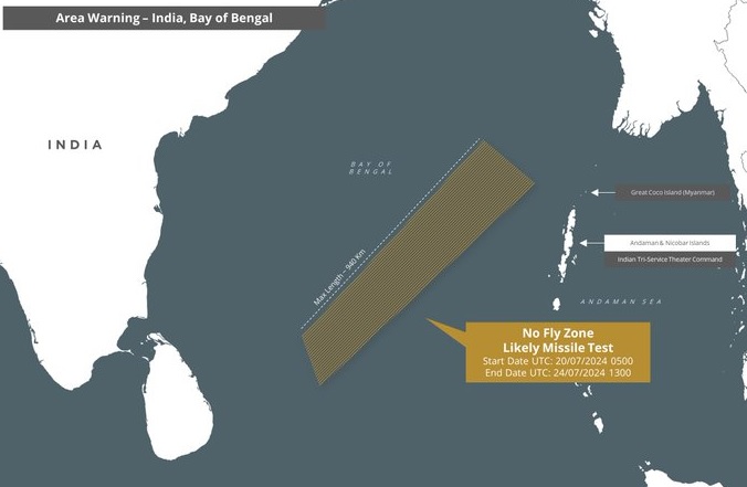 India Declares No-Fly Zone Over Bay of Bengal for Major Missile Test from July 20-24