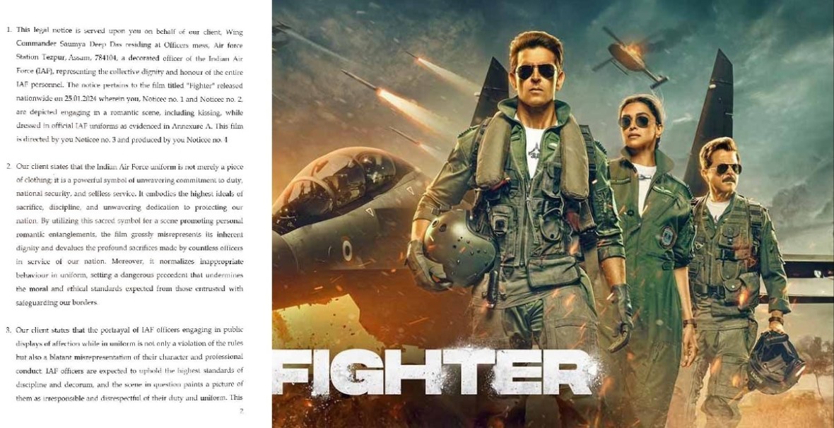 IAF Officer Objects to "Fighter" Movie Kissing Scene in Uniform,Issued Legal Notice 