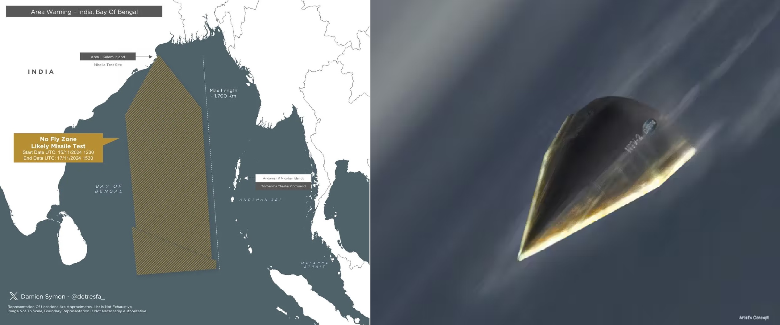 India Issues NOTAM Covering 1,700 km Range of Bay of Bengal for Potential Hypersonic Glide Vehicle Test from November 15-17